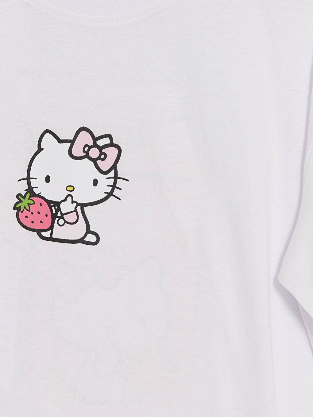 Beyaz Hello Kitty Baskılı %100 Pamuklu Kadın Tişört-2