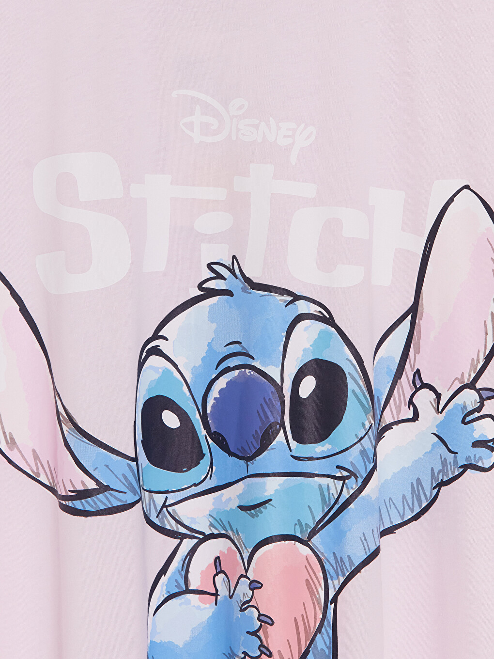 Pembe Stitch Baskılı %100 Pamuklu Kadın Tişört-2