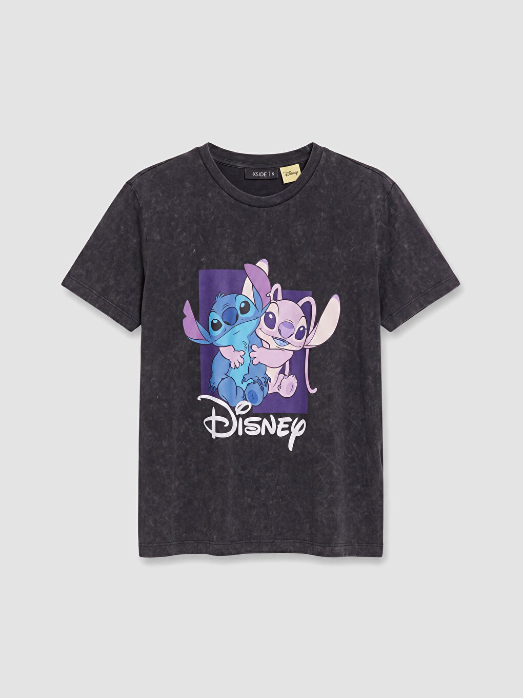 Antrasit Stitch Baskılı %100 Pamuklu Kadın Tişört-4