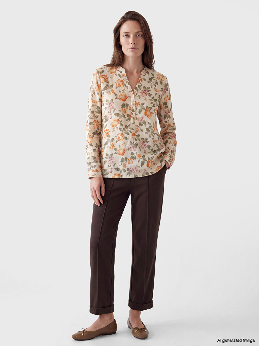 V Neck Frilled Floral Blouse-1