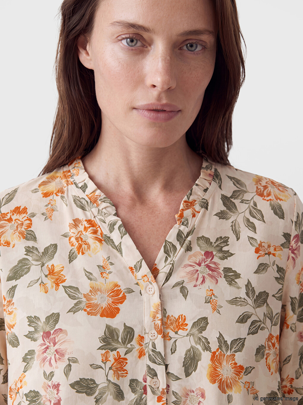 V Neck Frilled Floral Blouse-2