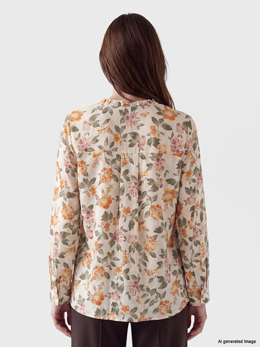 V Neck Frilled Floral Blouse-3