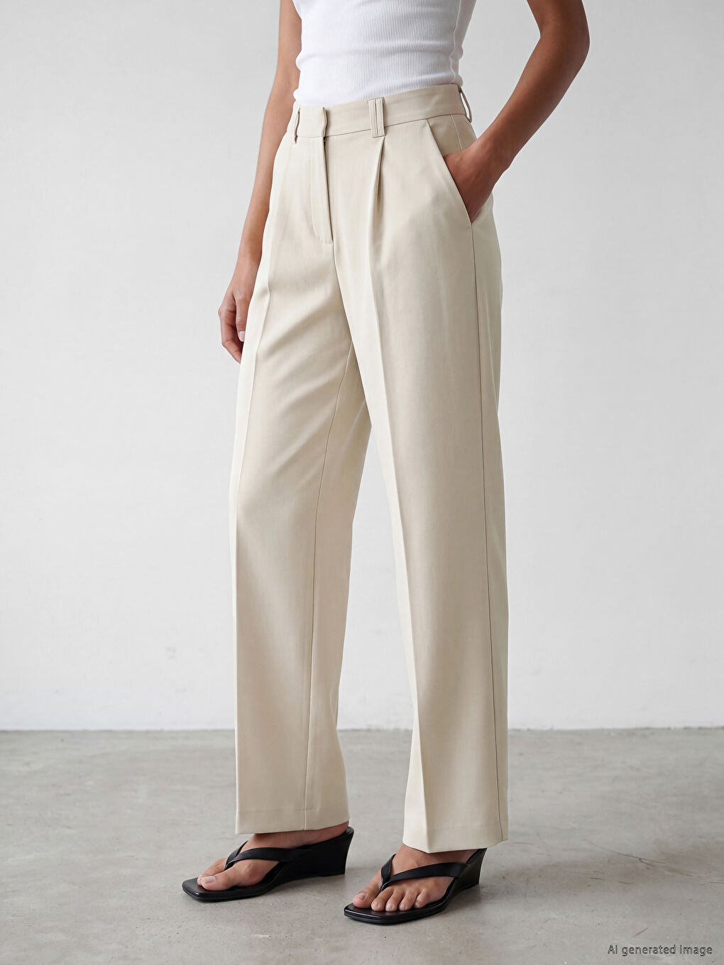 Pleated Women's Fabric Trousers-1