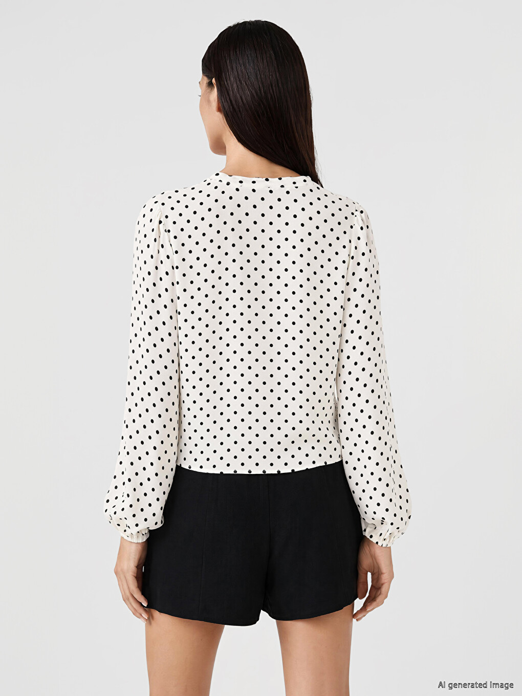 Tie Neck Polka Dot Gathered Blouse-3