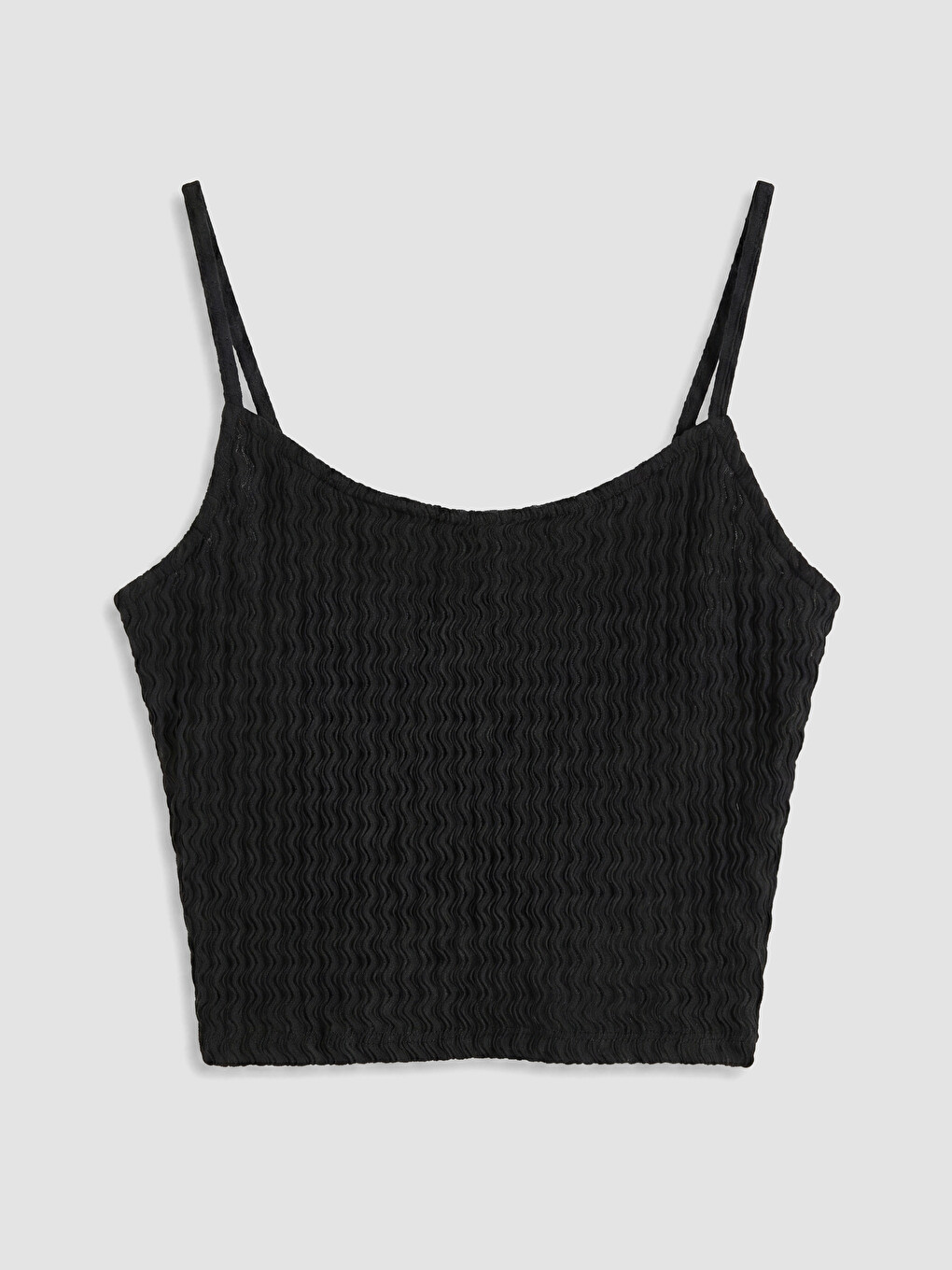 Siyah U Yaka İp Askılı Dokulu Kadın Crop