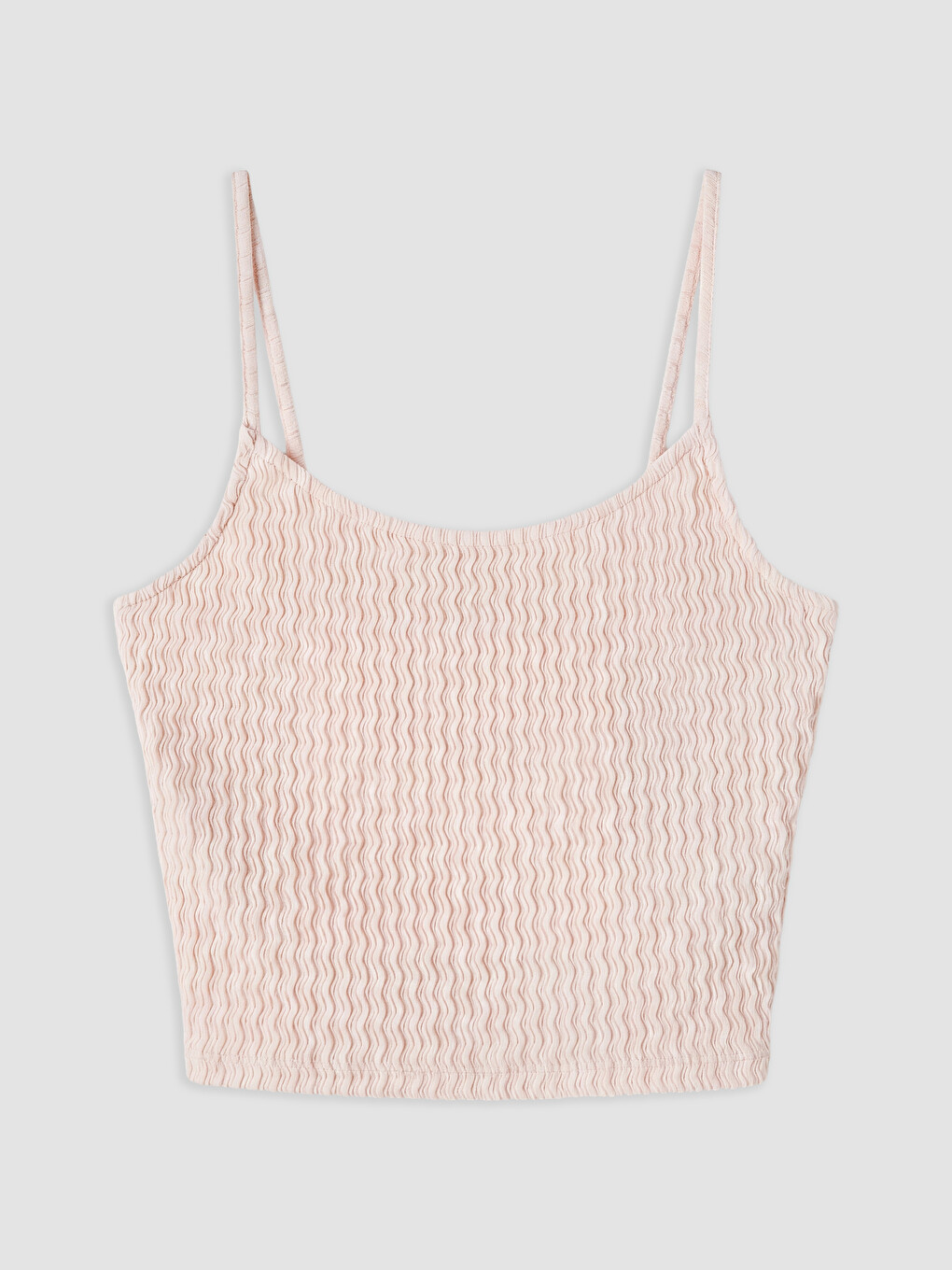 Pembe İnce Askılı Dokulu U Yaka Kadın Crop