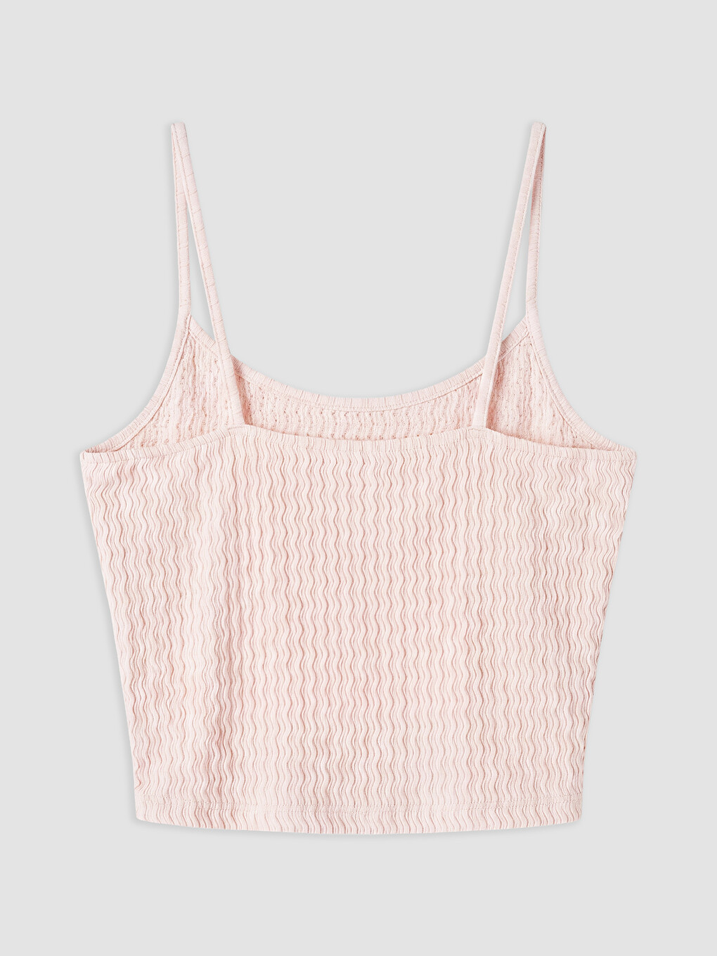 Pembe İnce Askılı Dokulu U Yaka Kadın Crop-1