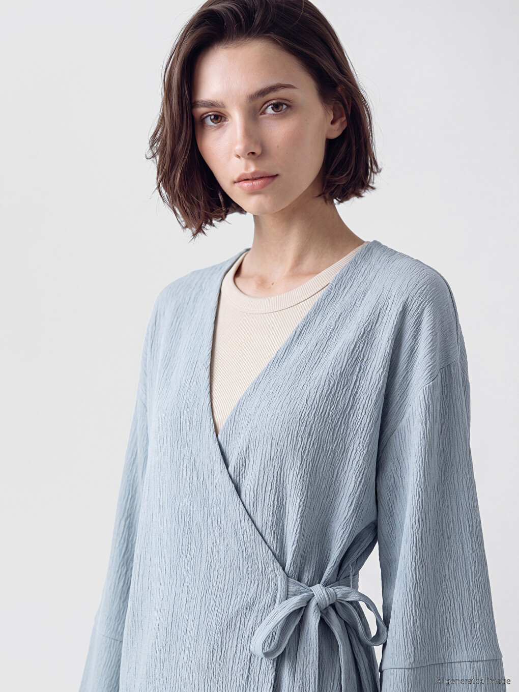Mavi Kruvaze Yaka Oversize Kadın Kimono-2