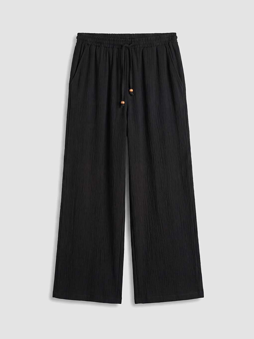 Siyah Beli Lastikli Geniş Paça Kadın Pantolon