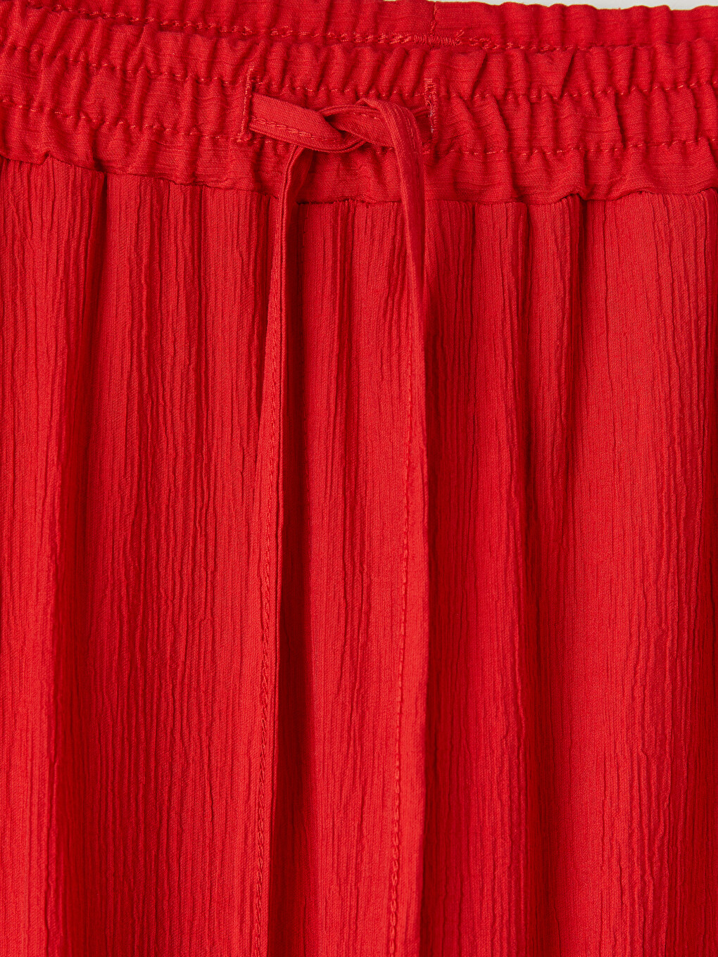 Kırmızı Beli Lastikli Geniş Paça Kadın Pantolon-1
