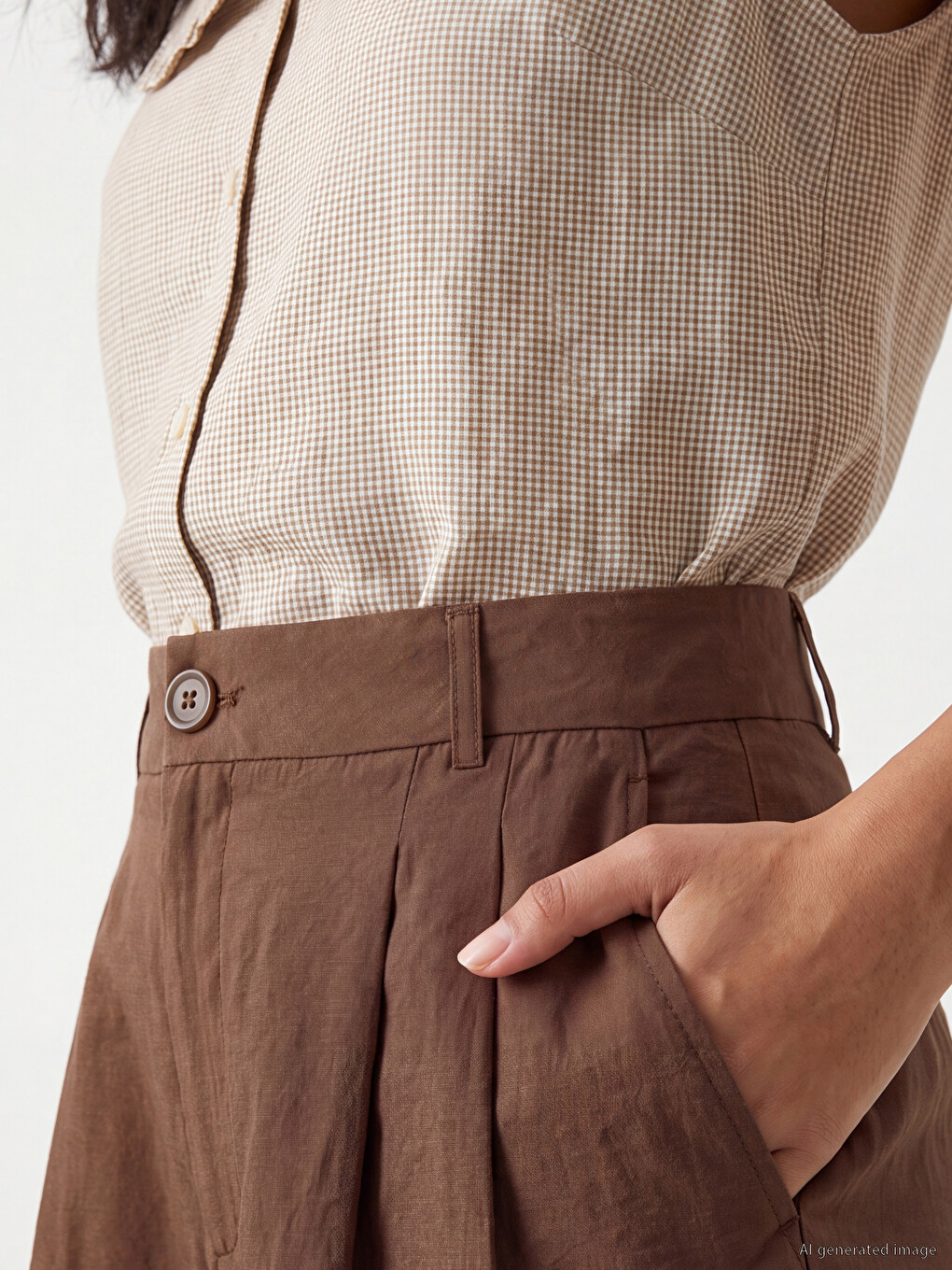 Pantaloni Scurți Plisati Din Amestec De Modal Pentru Femei-2