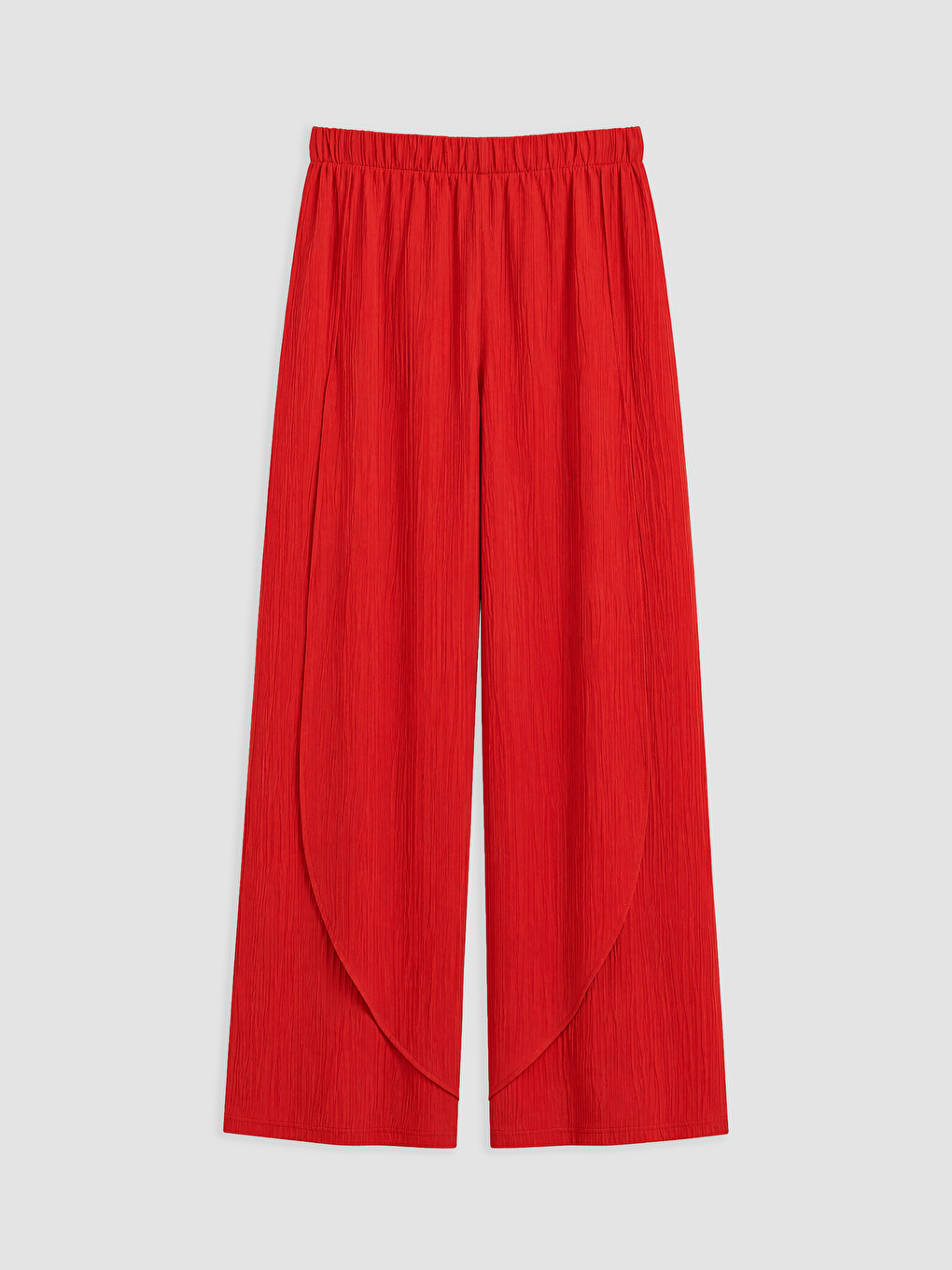 Kırmızı Beli Lastikli Dokulu Kadın Pantolon