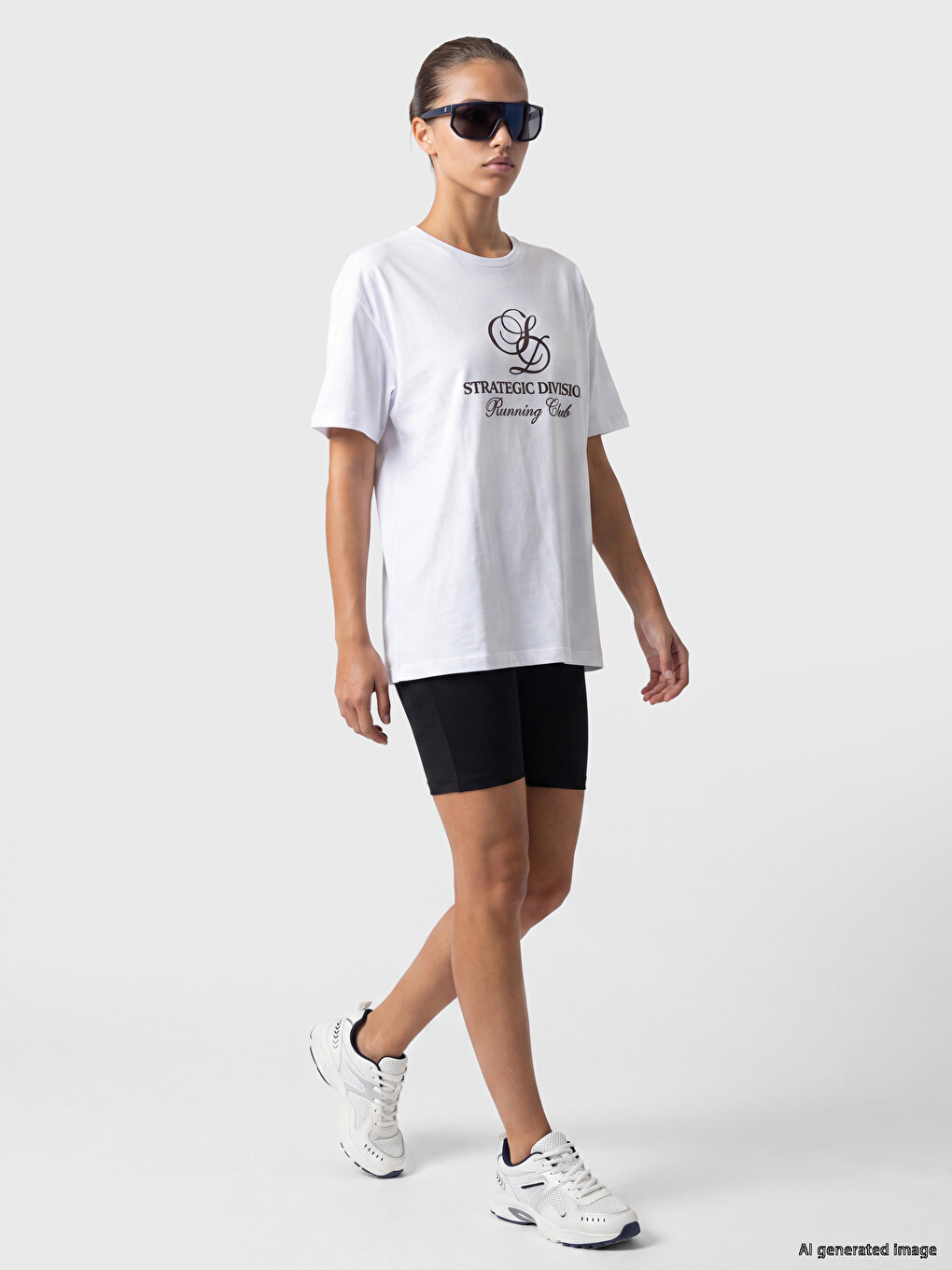 Beyaz Baskılı %100 Pamuklu Kadın Spor Tişört-1