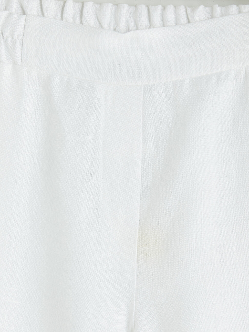 Beyaz Beli Lastikli Kadın %100 Keten Pantolon-1