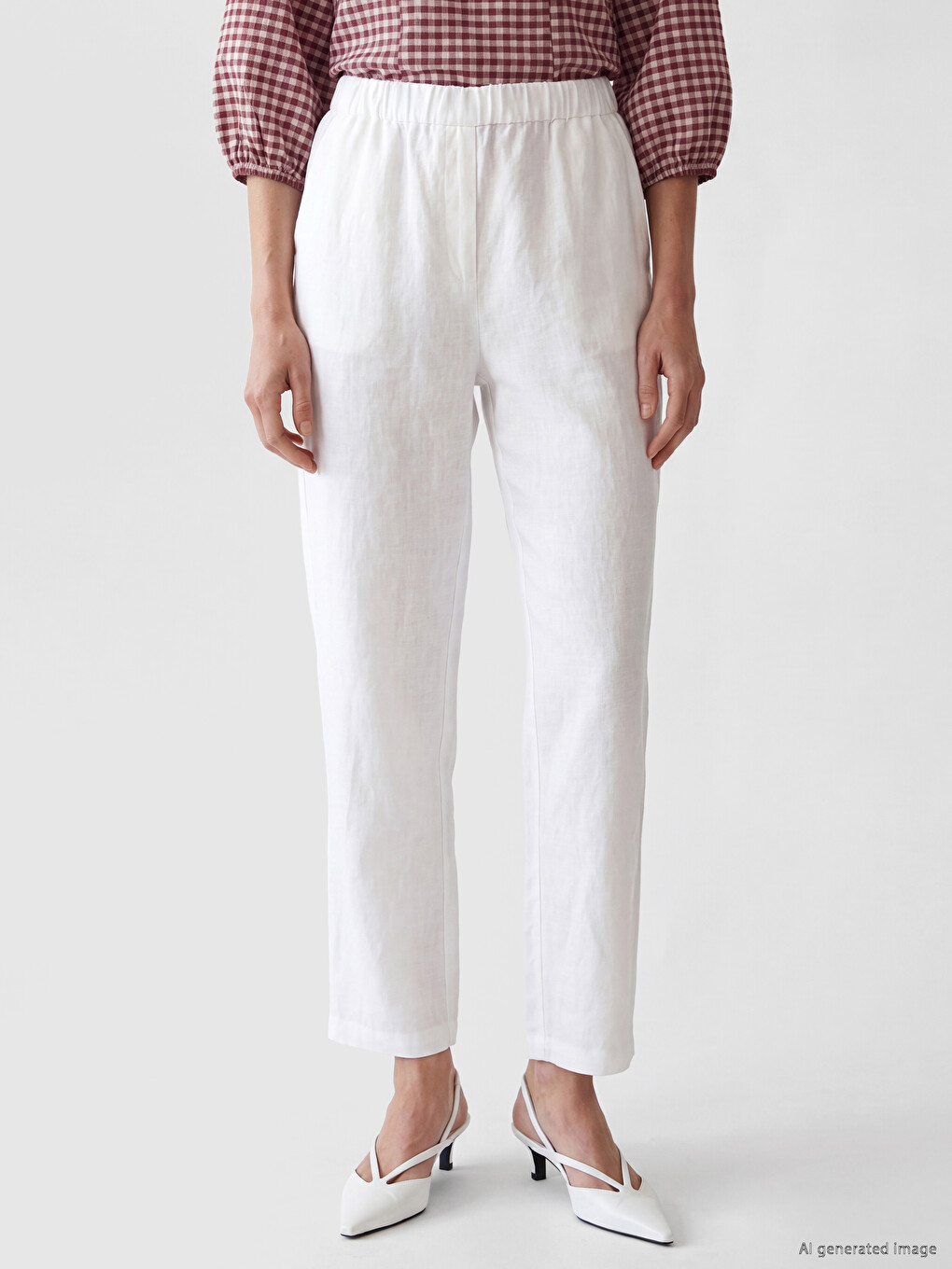 Elastični Struk Ženske 100% Lanene Pantalone-1