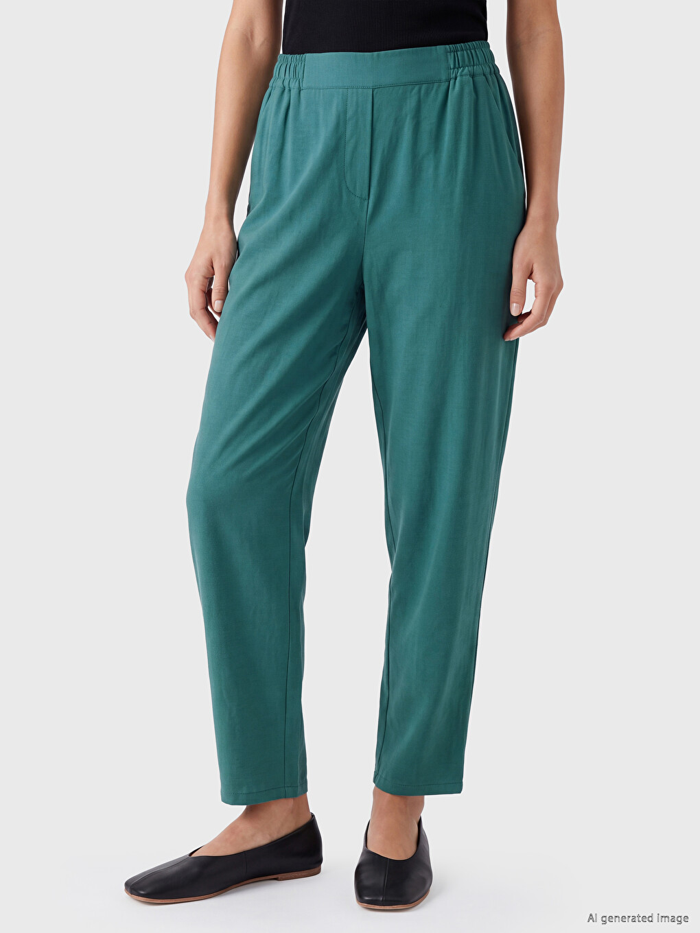 Yeşil Beli Lastikli Havuç Kesim Kadın Pantolon-1
