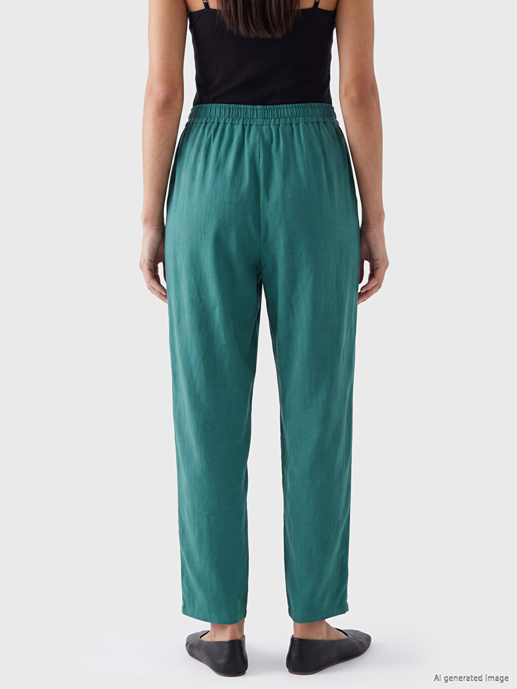 Yeşil Beli Lastikli Havuç Kesim Kadın Pantolon-3