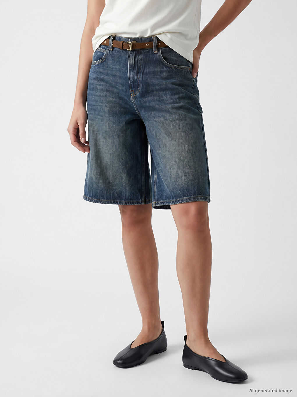 Belted Bermuda Fit Women's Jean Shorts-1