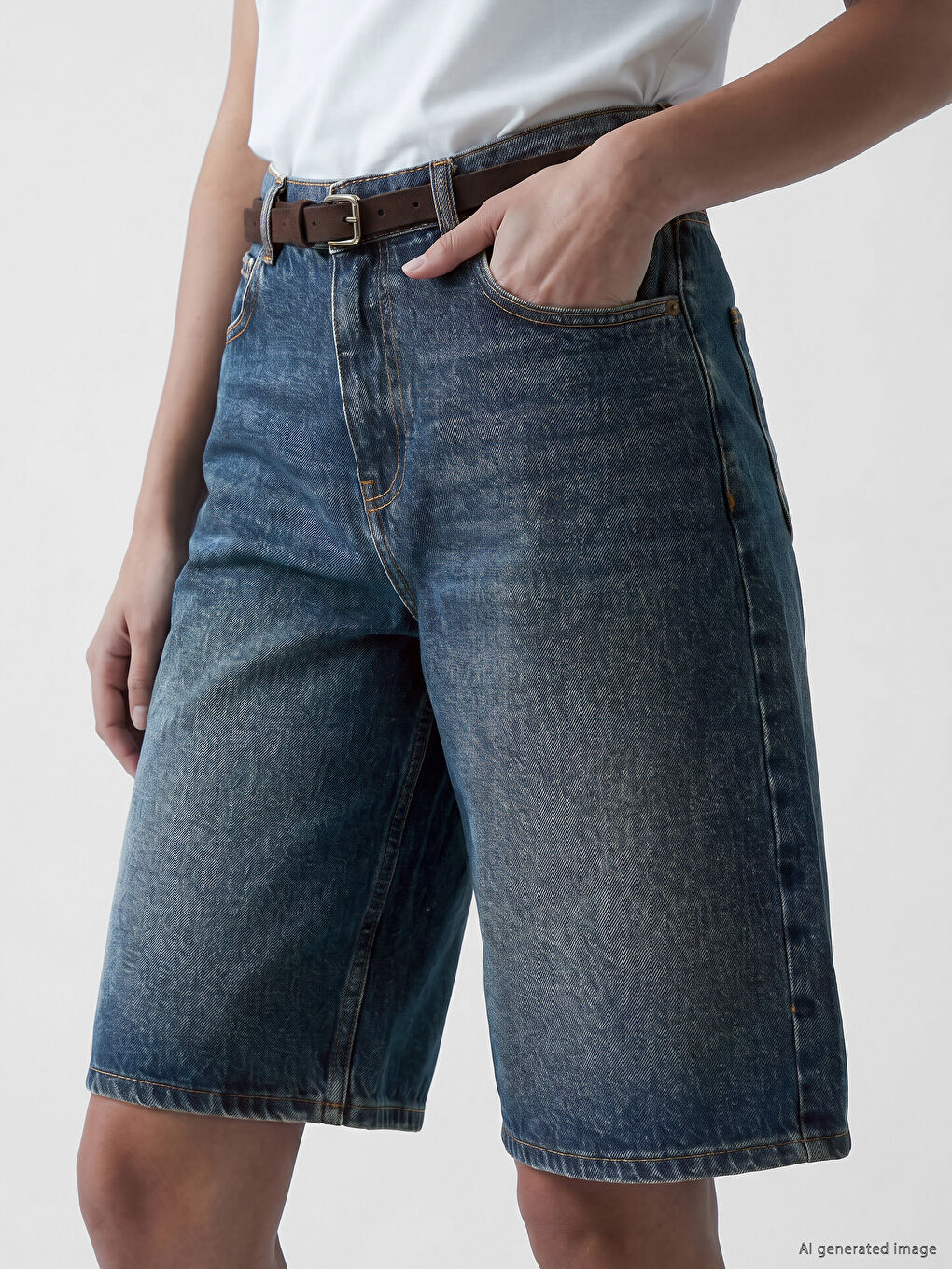 Belted Bermuda Fit Women's Jean Shorts-2