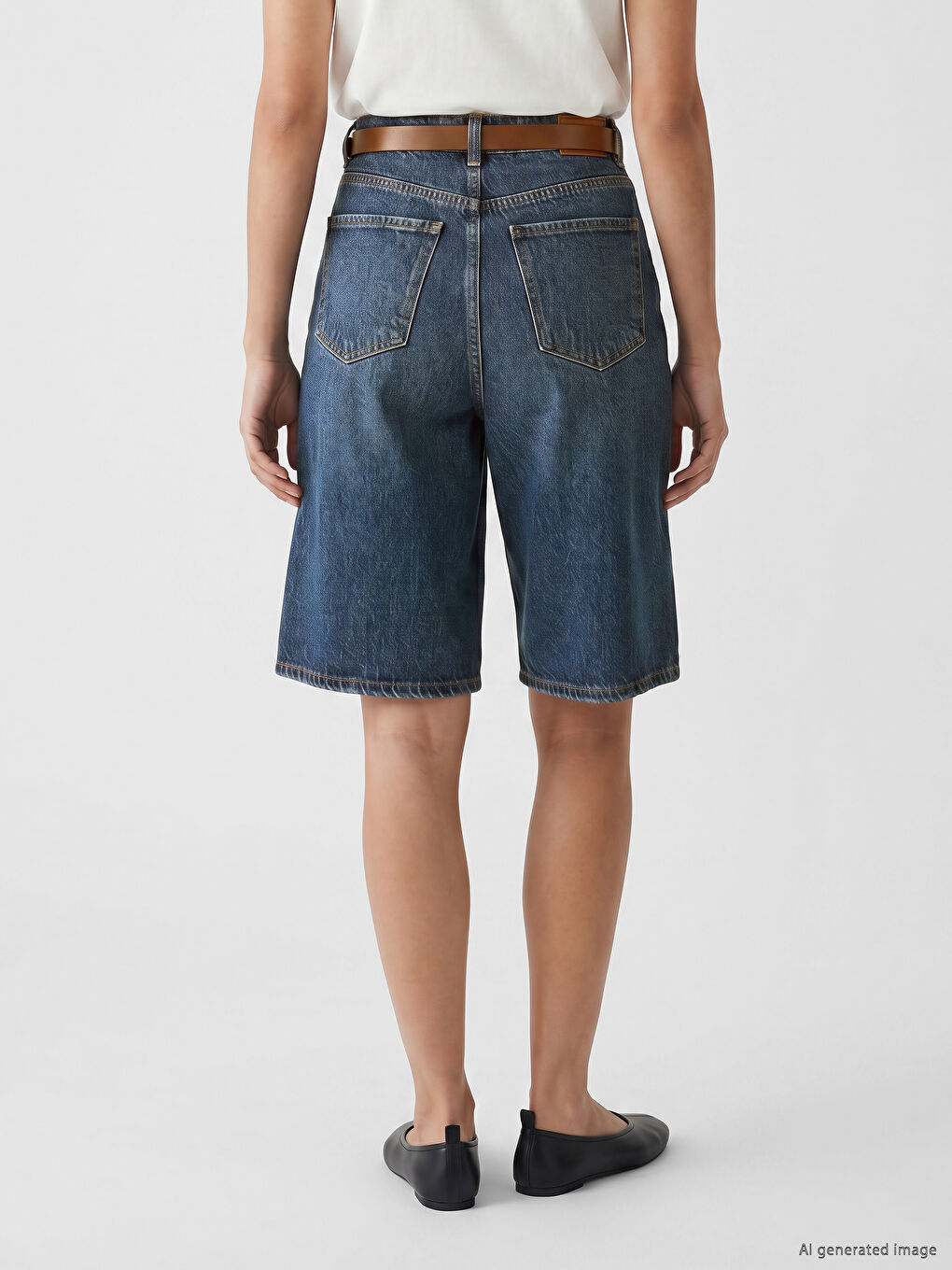 Belted Bermuda Fit Women's Jean Shorts-3