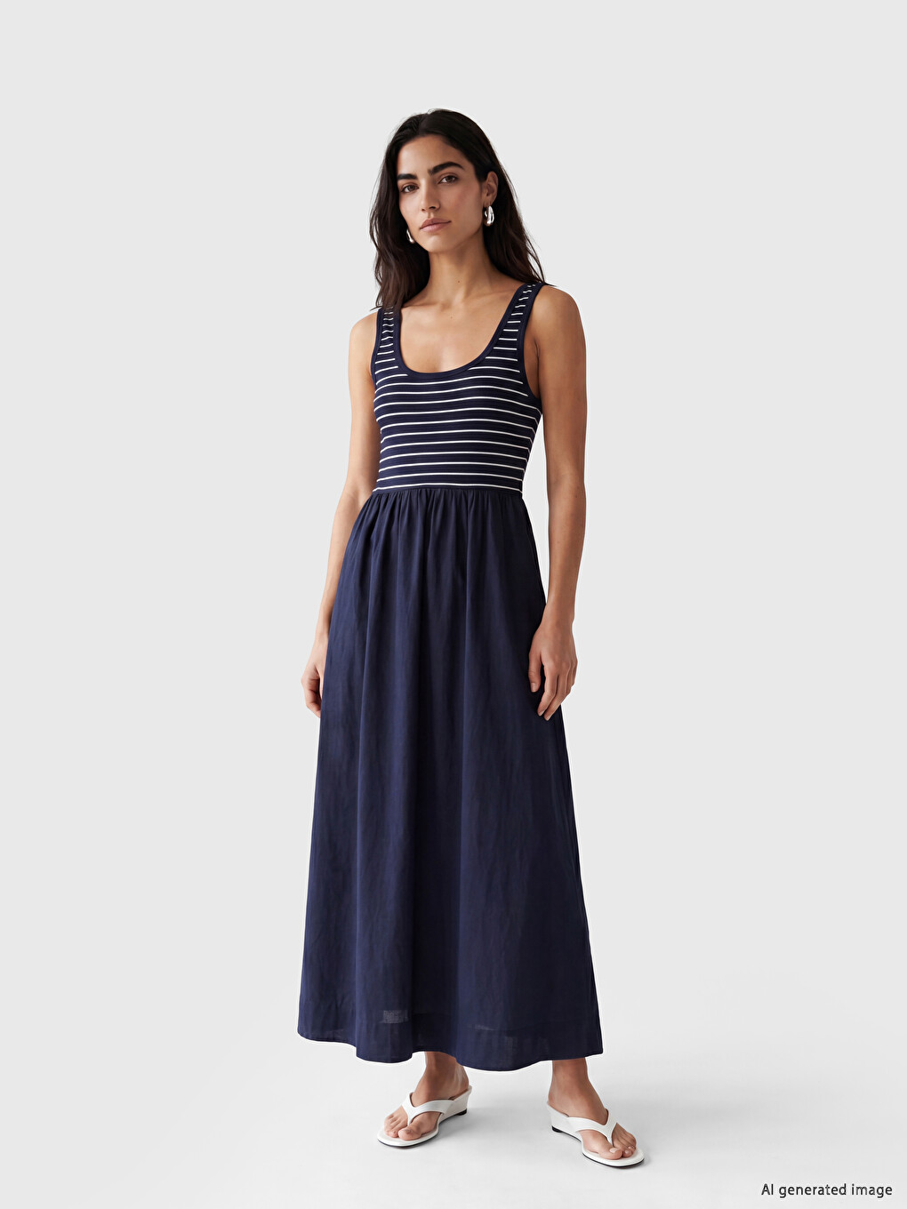 U Neck Striped Flared Dress-1