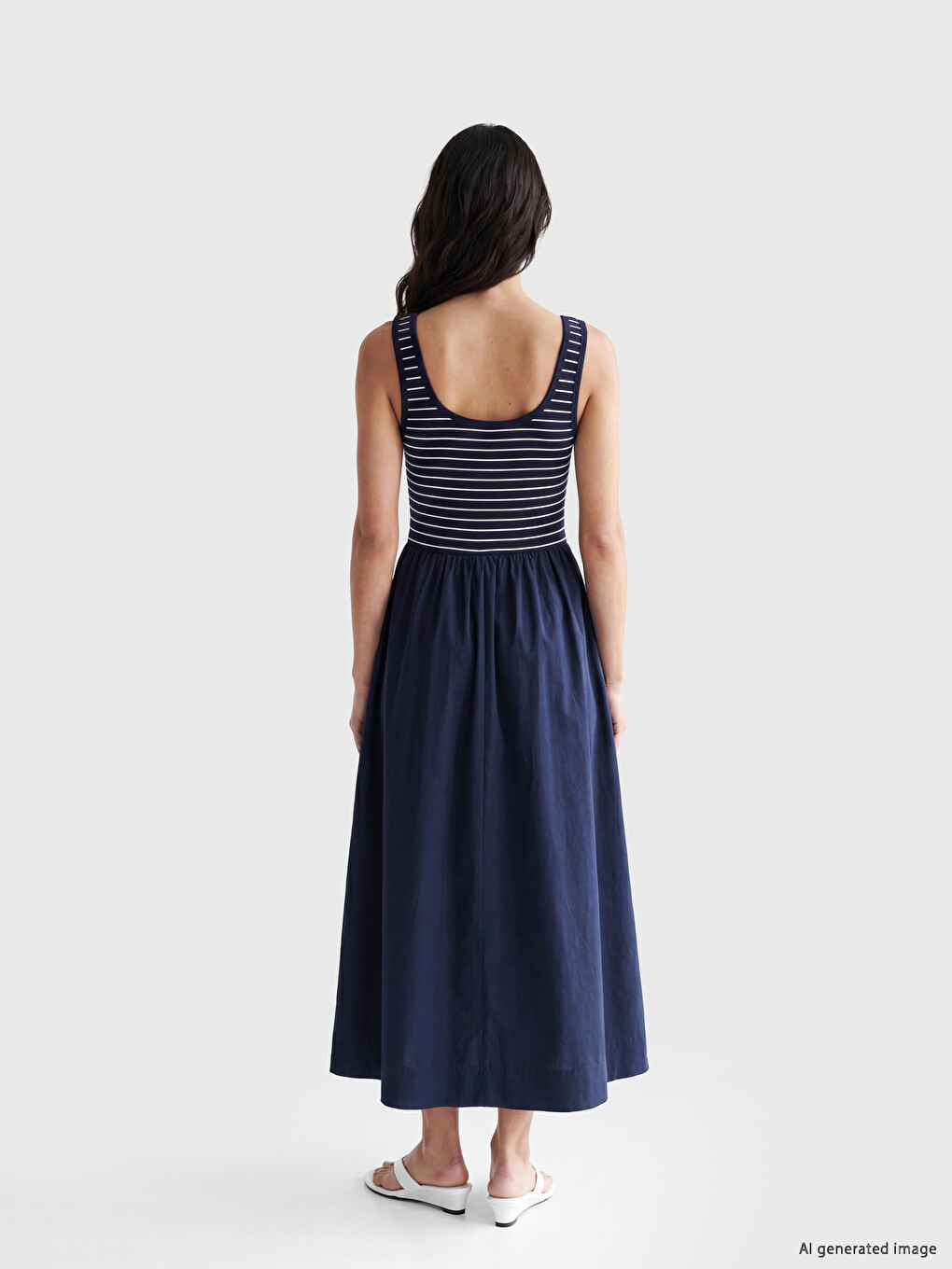 U Neck Striped Flared Dress-3