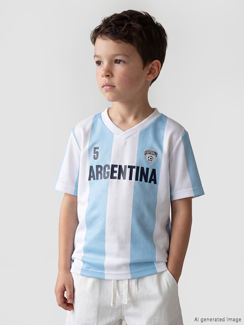 V Neck Argentina Printed Boys' T-shirt