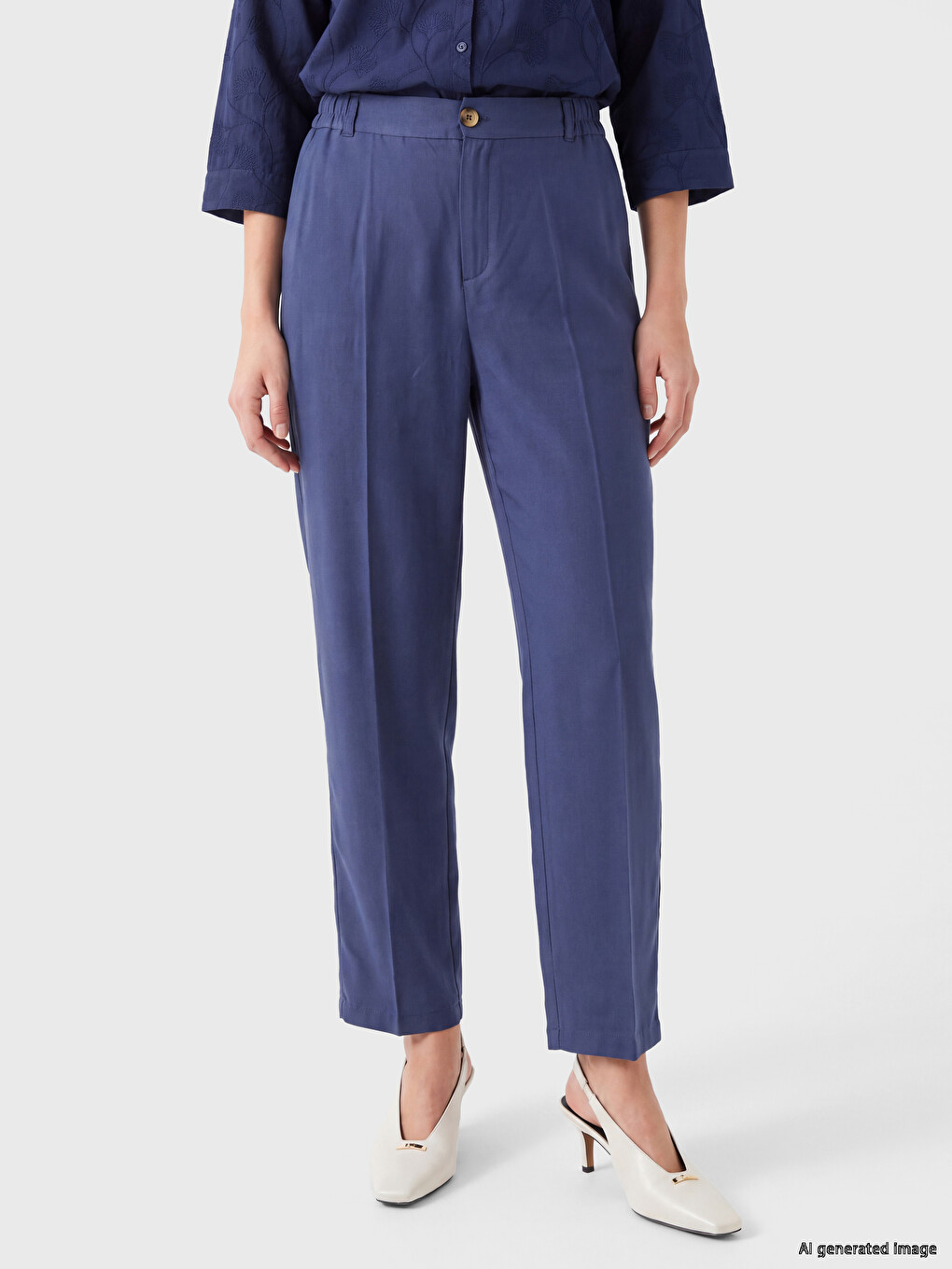 Elastic Waist Linen Blend Women's Trousers-1
