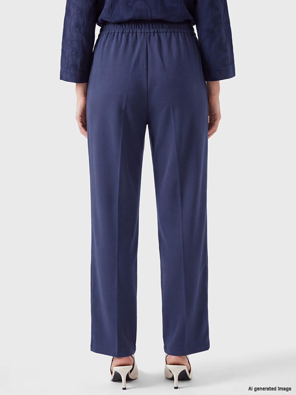 Elastic Waist Linen Blend Women's Trousers-3