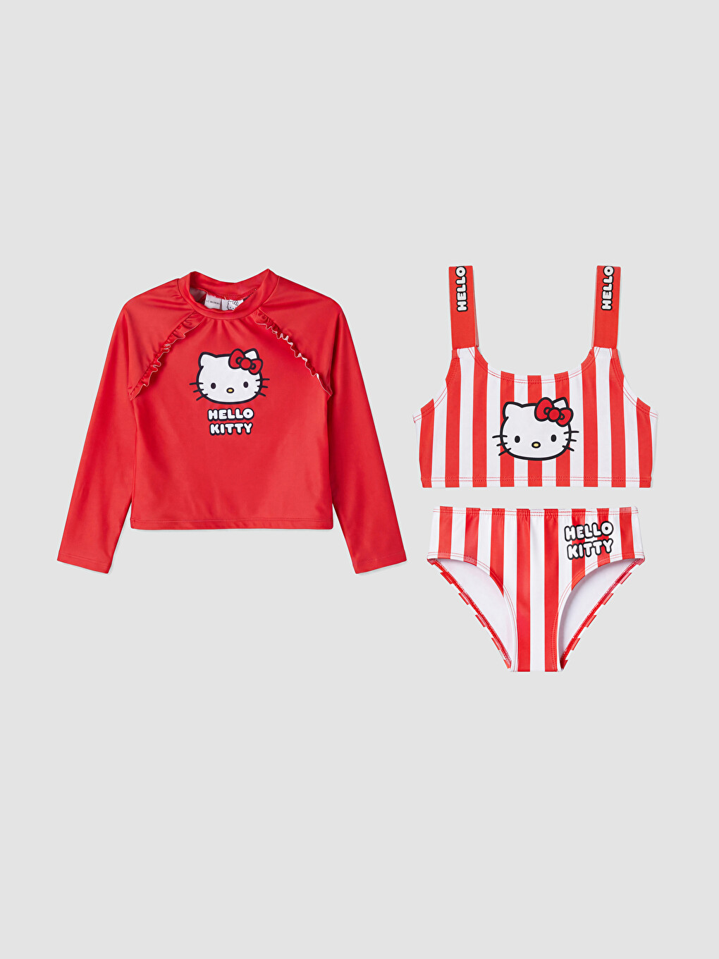 Kırmızı Hello Kitty Baskılı Kız Çocuk 3'lü Mayo