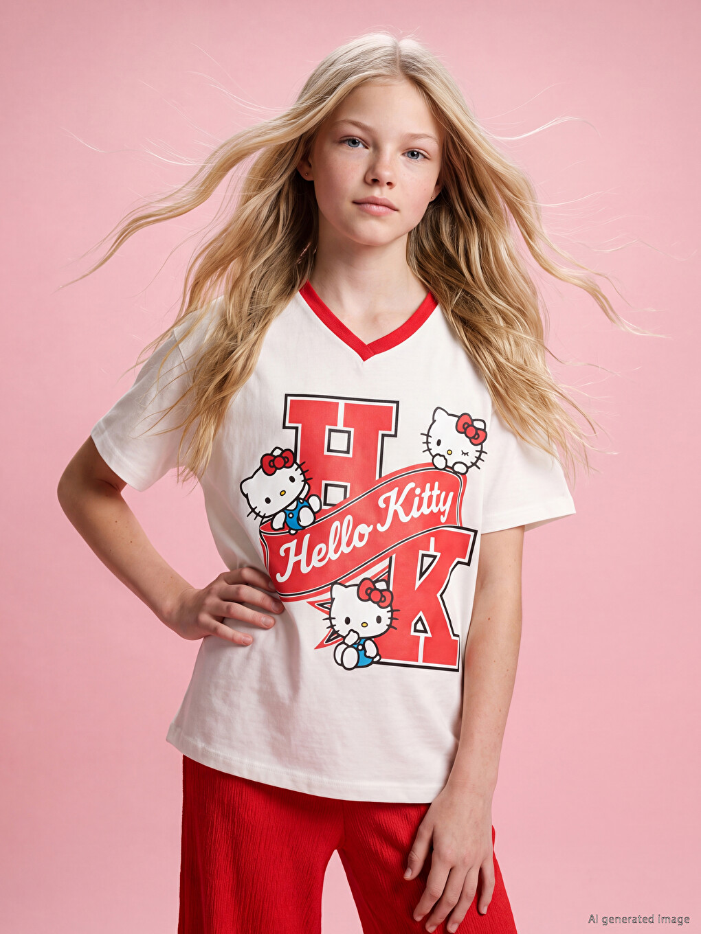 T-shirt Hello Kitty E Stampuar Për Vajza, Me Prekje Të Butë