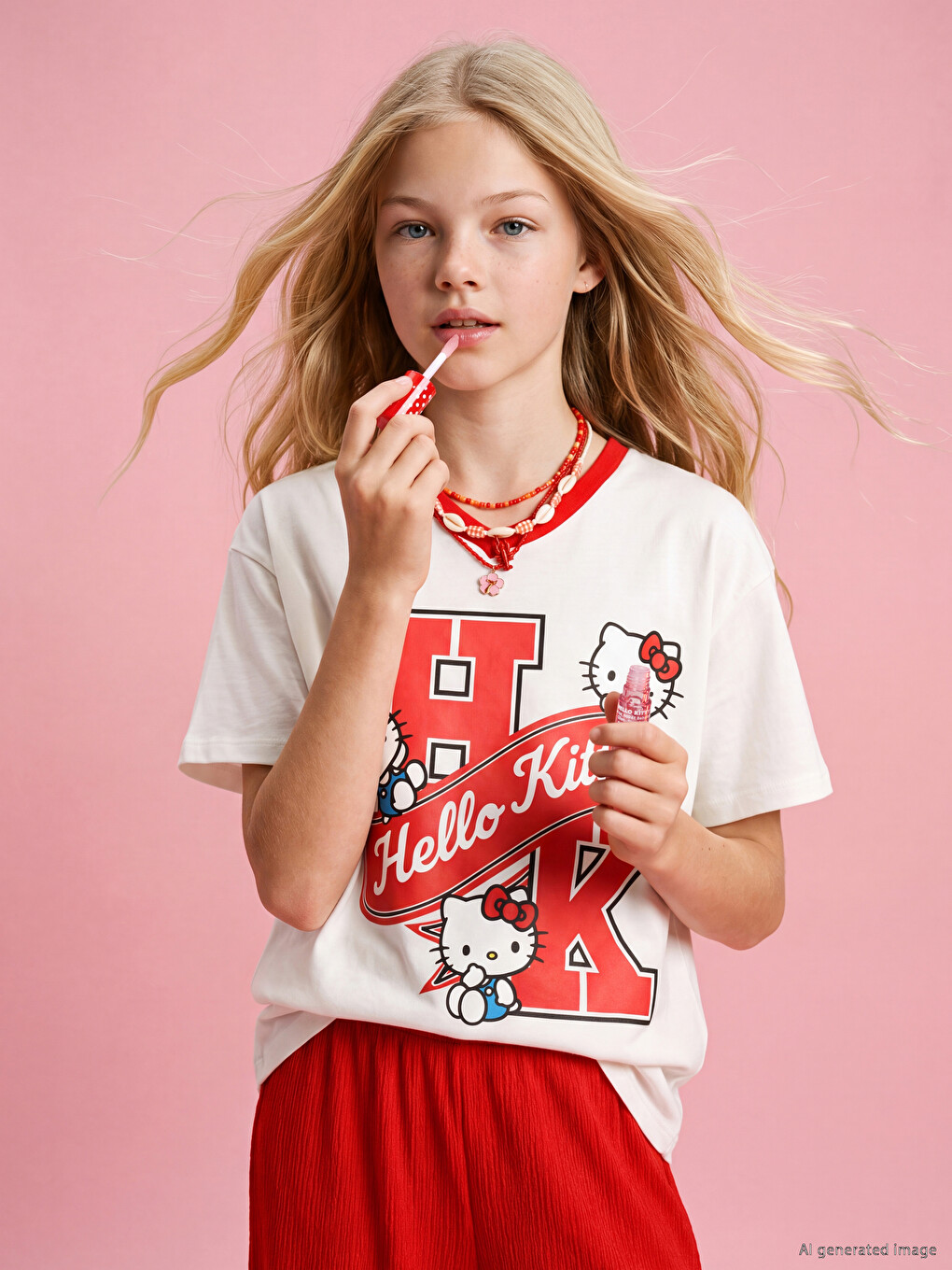 T-shirt Hello Kitty E Stampuar Për Vajza, Me Prekje Të Butë-2