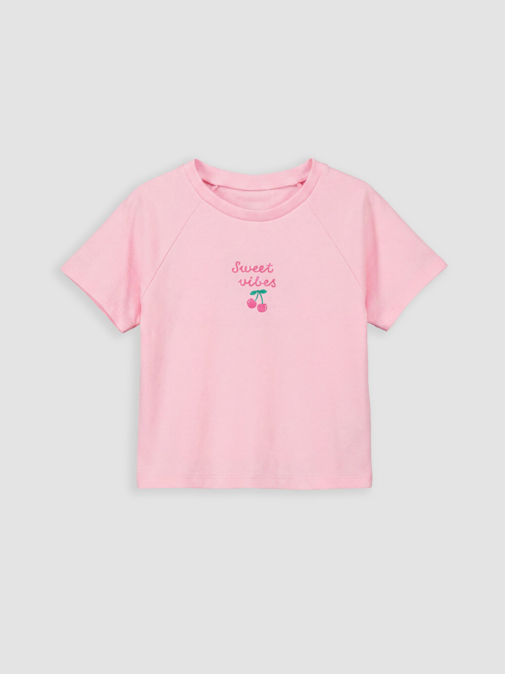Pembe Bisiklet Yaka Nakışlı Kısa Kollu Kız Çocuk Tişört