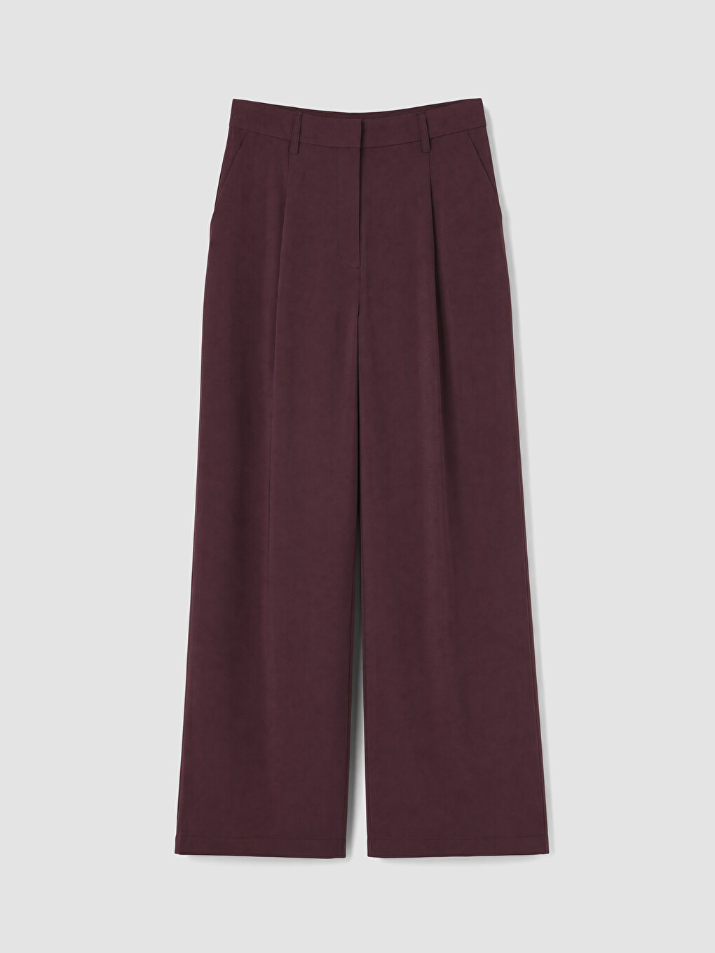 Bordo Yüksek Bel Pileli Kadın Kumaş Pantolon-4