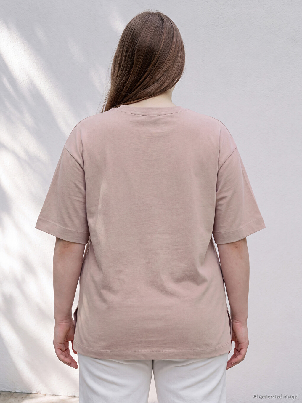 Pembe Büyük Beden %100 Pamuklu Oversize Kadın Tişört-3