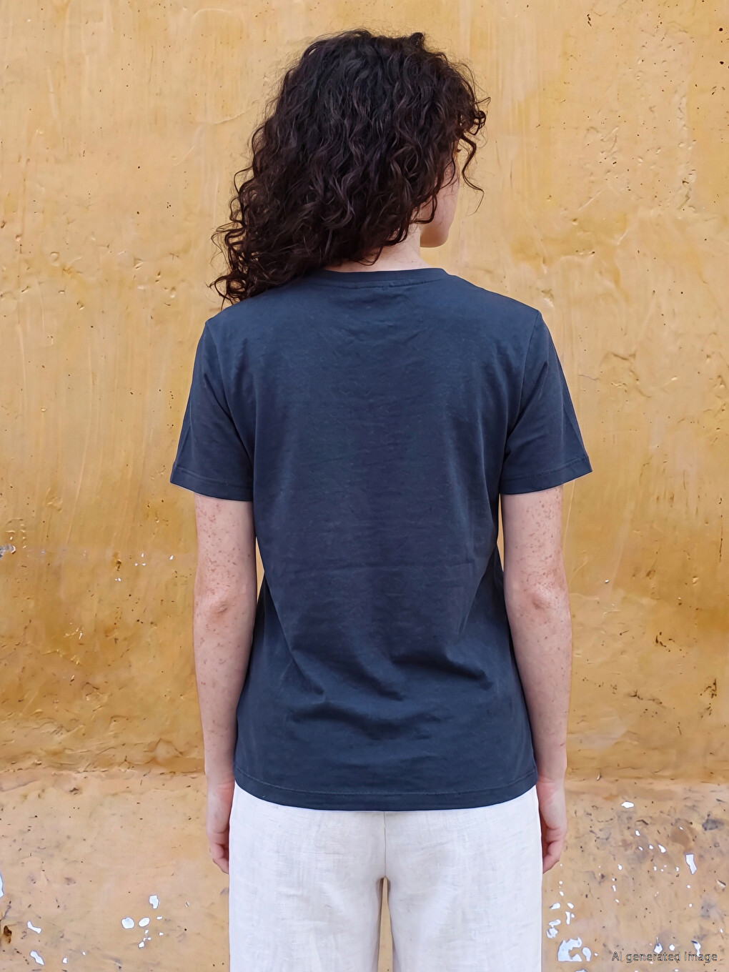 V Neck 100% Cotton Women's T-shirt-2