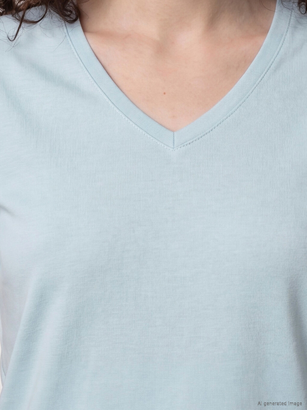 V Neck 100% Cotton Women's T-shirt-2