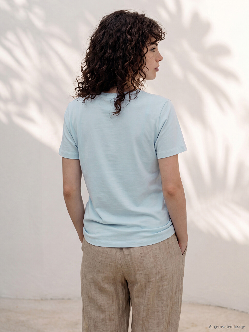 V Neck 100% Cotton Women's T-shirt-3