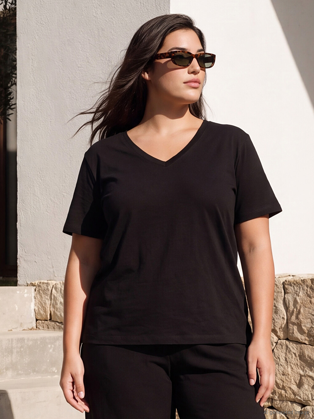 V Neck 100% Cotton Women's T-shirt