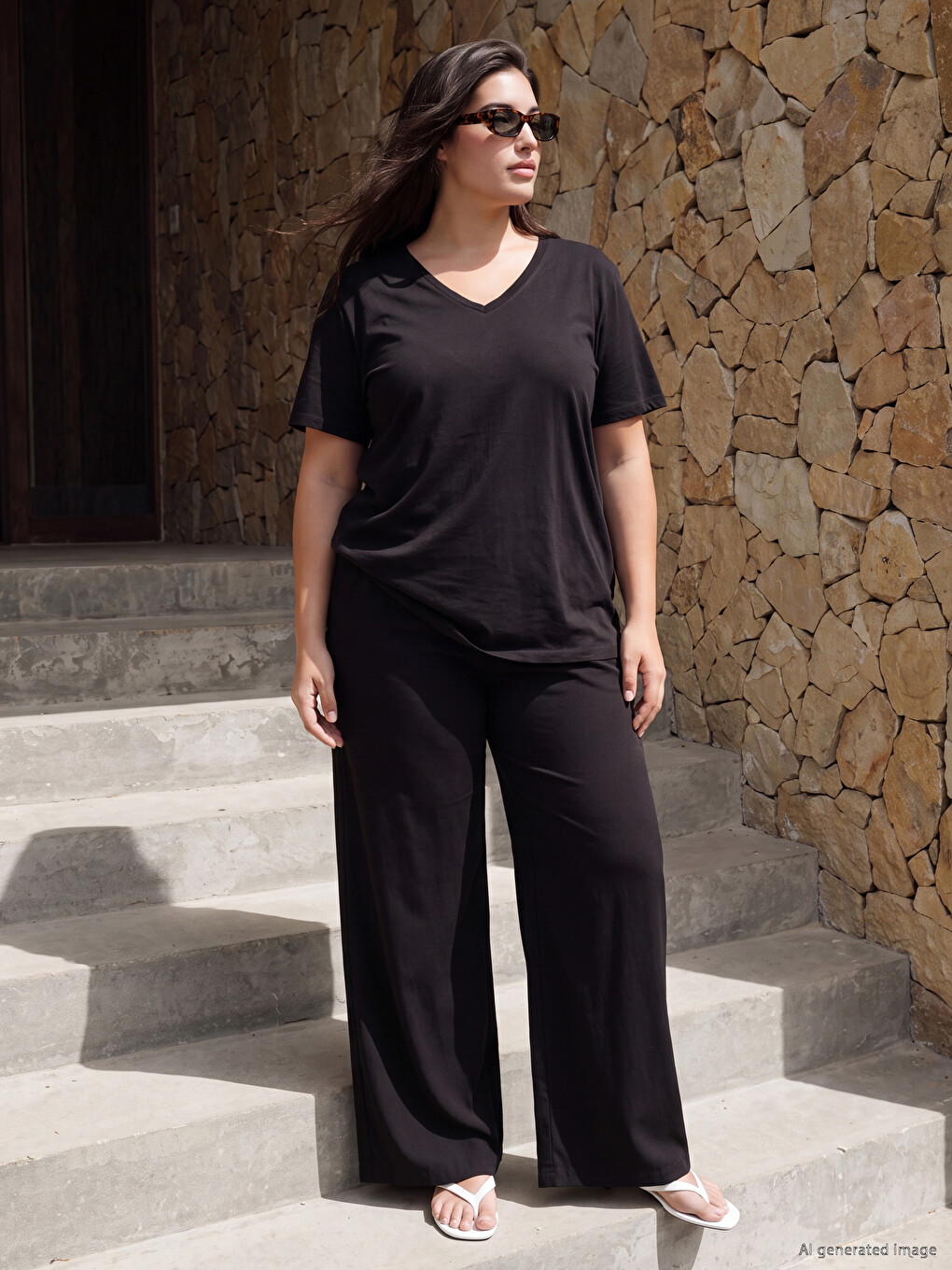 V Neck 100% Cotton Women's T-shirt-1