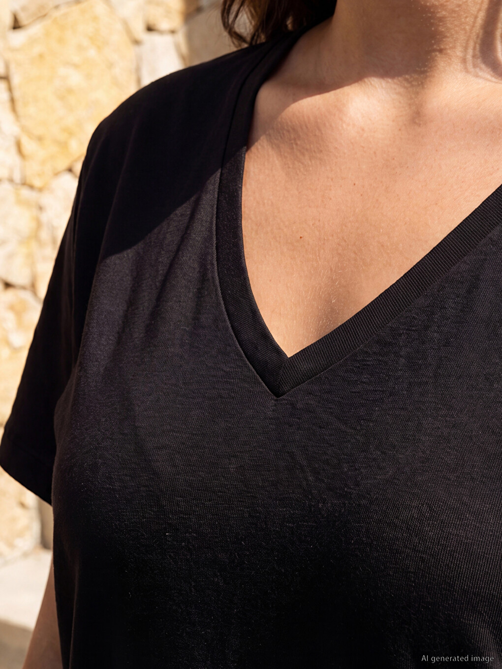 V Neck 100% Cotton Women's T-shirt-2