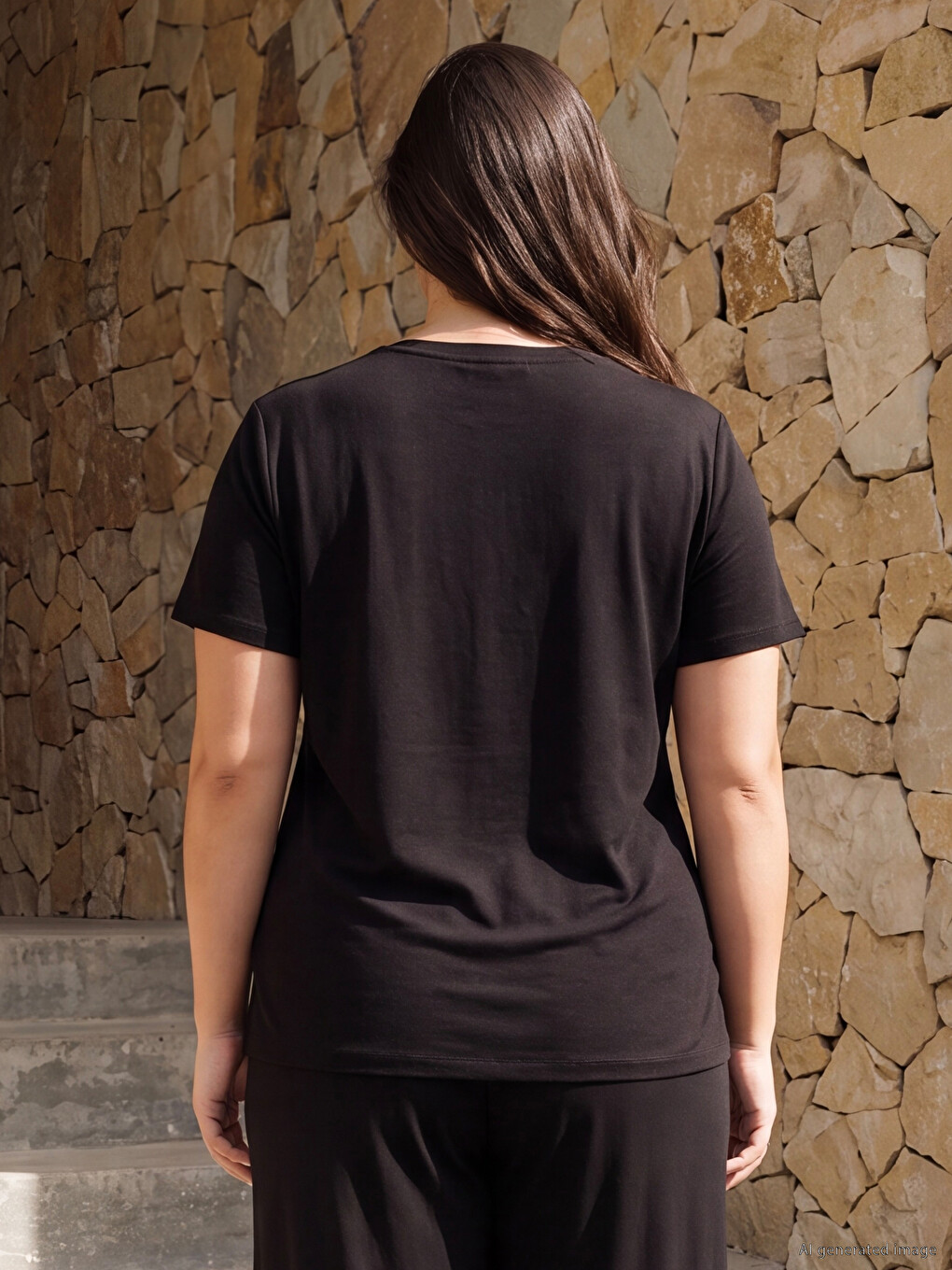 V Neck 100% Cotton Women's T-shirt-3