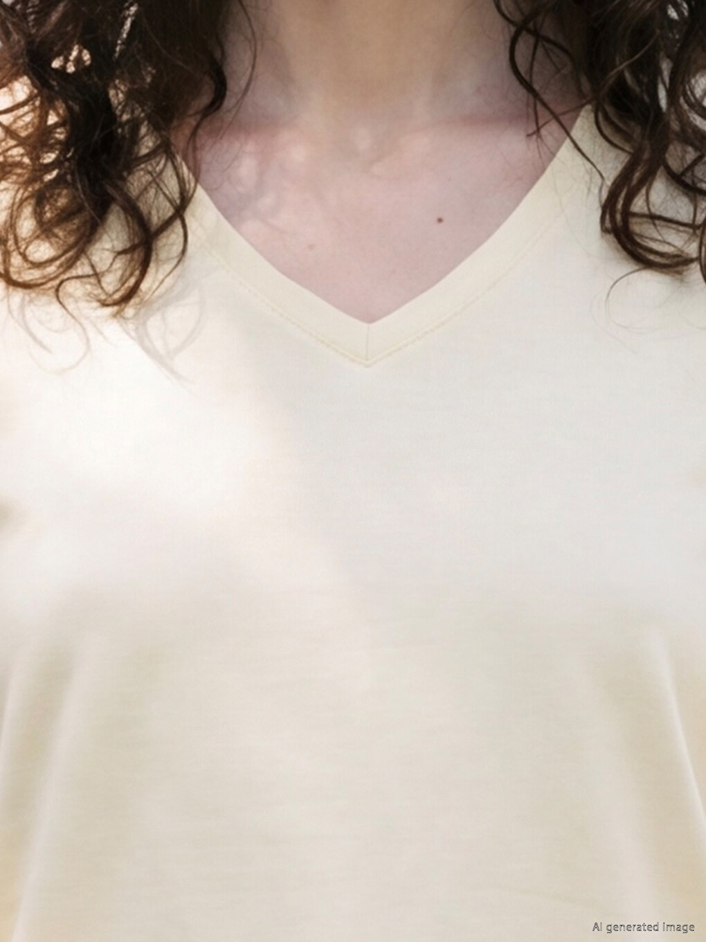 V Neck 100% Cotton Women's T-shirt-2