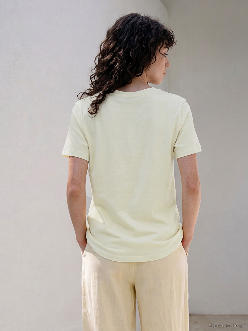V Neck 100% Cotton Women's T-shirt-3