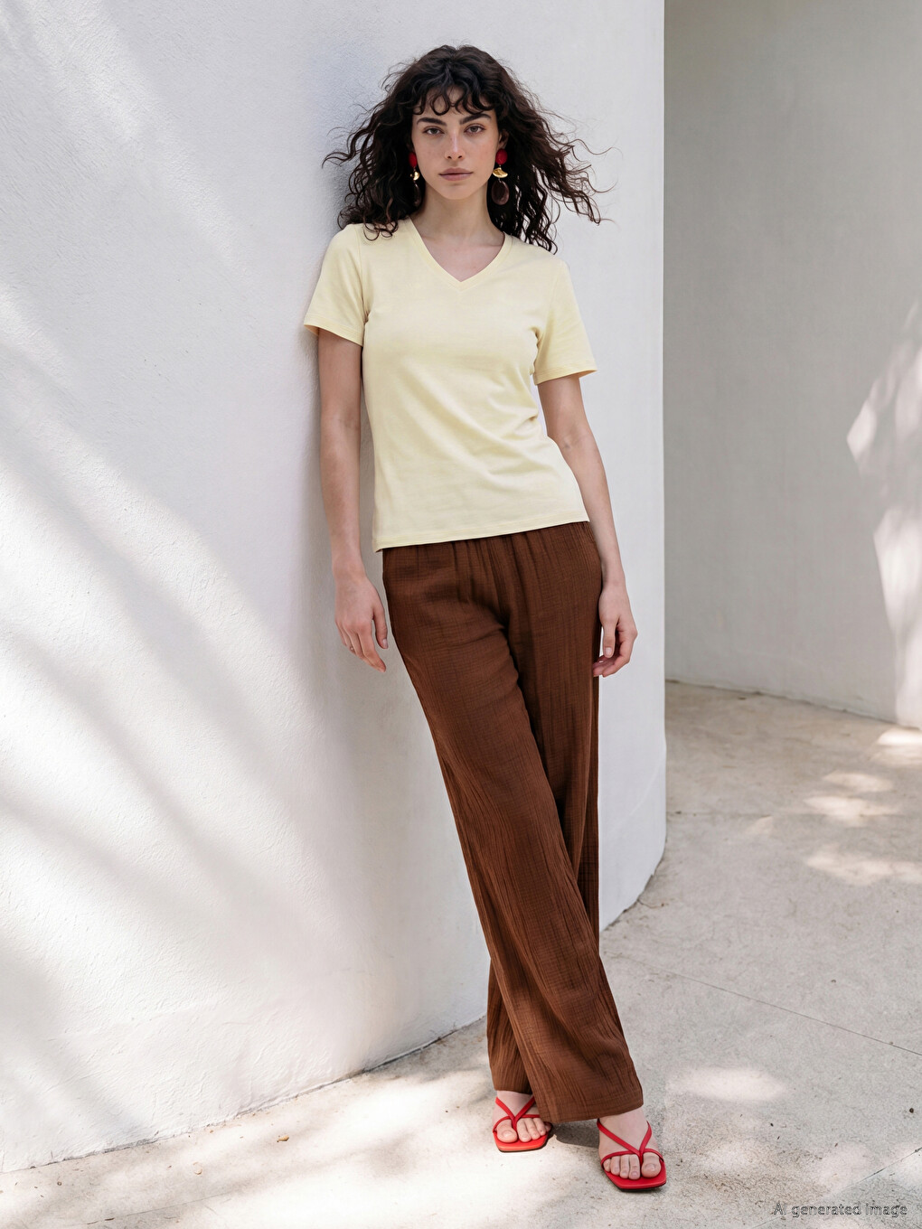 V Neck 100% Cotton Women's T-Shirt-1