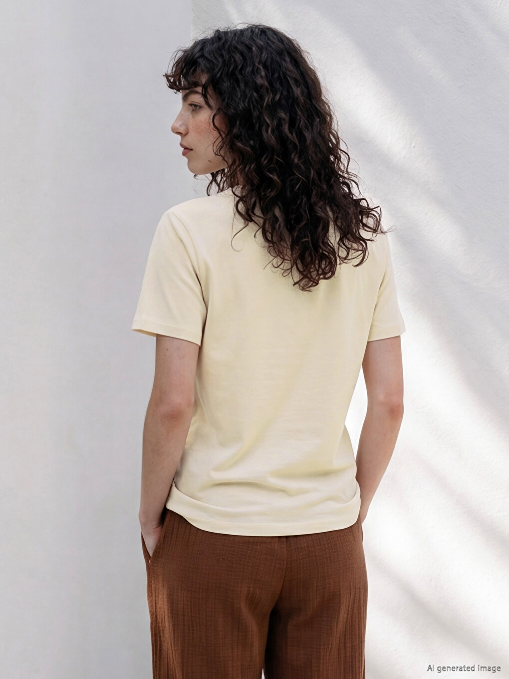 V Neck 100% Cotton Women's T-Shirt-3