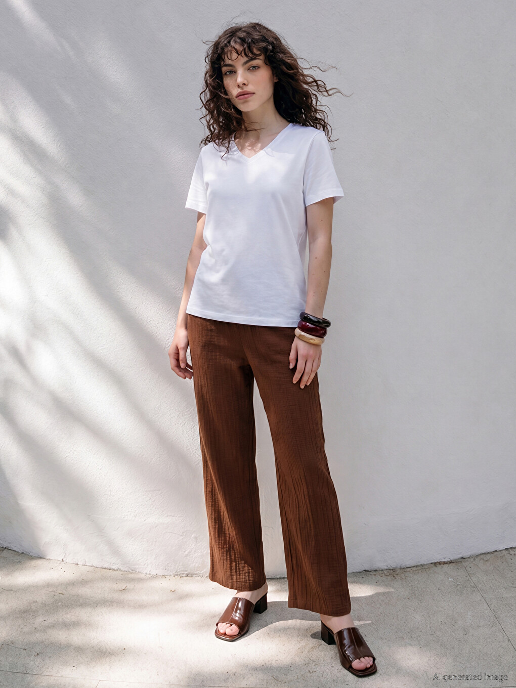 V Neck 100% Cotton Women's T-shirt-1