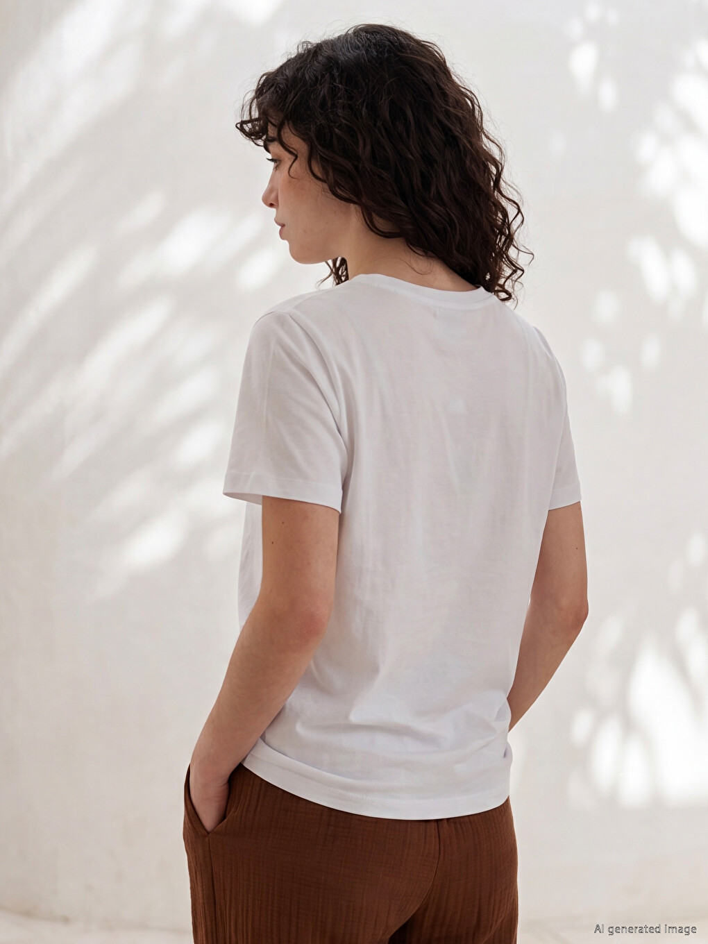 V Neck 100% Cotton Women's T-shirt-3