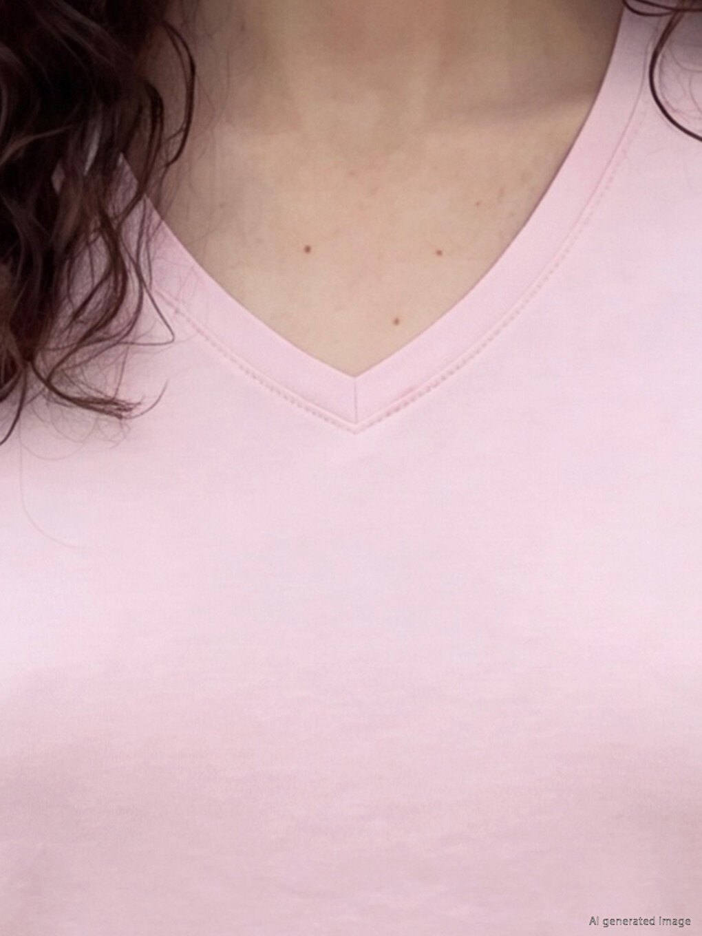 V Neck 100% Cotton Women's T-shirt-2