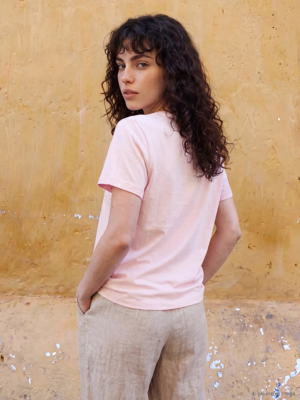 V Neck 100% Cotton Women's T-shirt-3